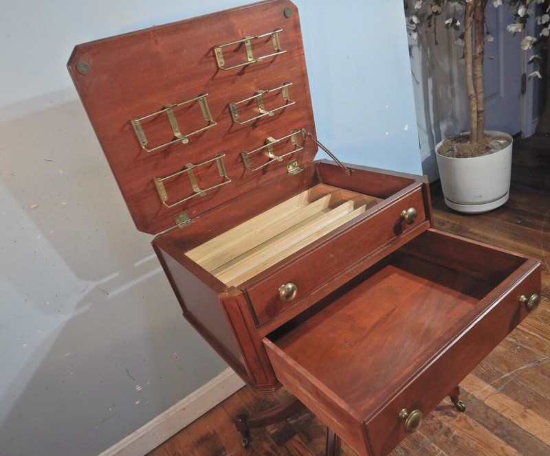 Mahogany Lift top Sewing Stand with Drawer and Trays gallery