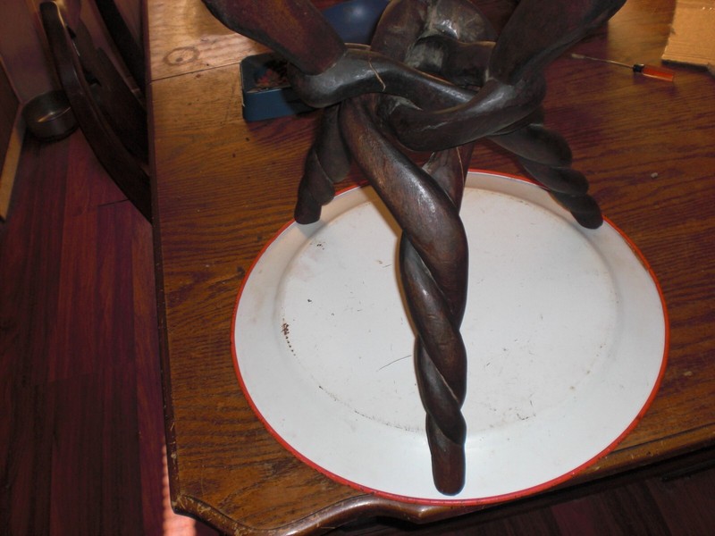 Vintage Rustic Lodge twisted Driftwood TIN TRAY end table carved Legs 20 X 19 In gallery