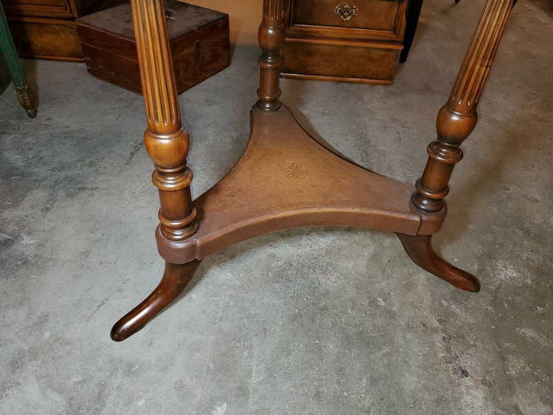 Theodore Alexander Round Leather Top Center Table w/ Brass rail gallery