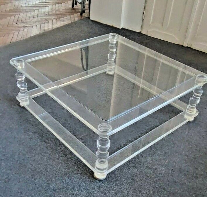 Coffee table in Lucite structure and glass by the French house Maison Romeo