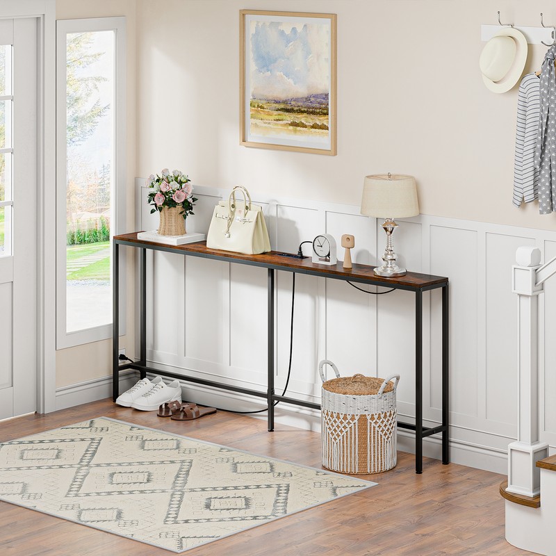 70.8" Console Table w/Power Outlets & USB Ports Narrow Sofa Behind Couch Table gallery