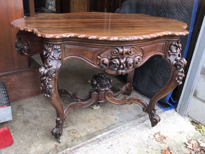 ROSEWOOD CARVED ROCOCO TABLE, ALEXANDER ROUX