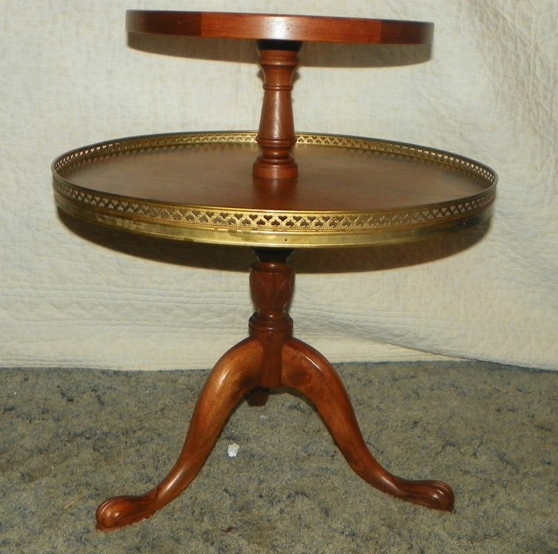 Burl Walnut Inlaid 2 Tier Parlor Table Dumbwaiter Table (PRT81) gallery