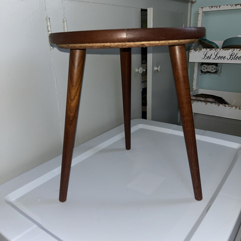 Danish MCM three-legged teak side table/plant stand 12” Tall 10.25” Diameter