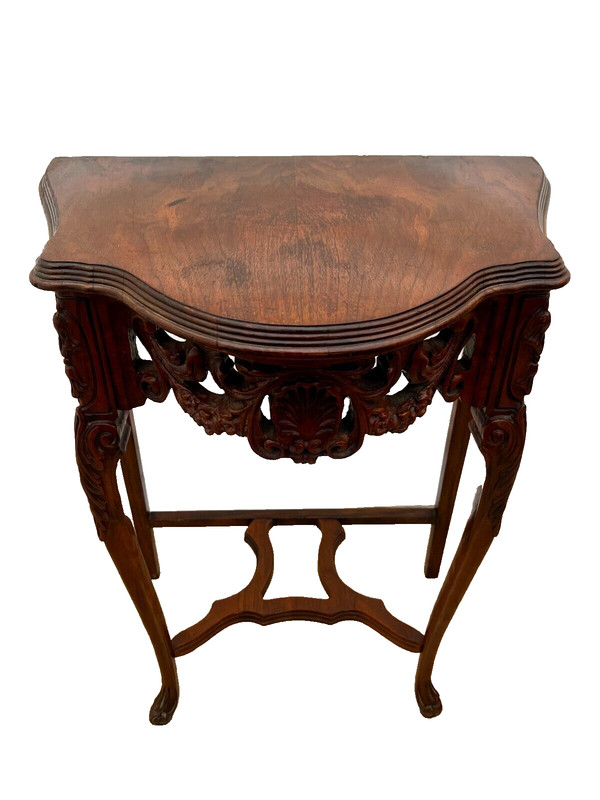 French Victorian Demilune Console Table Hand Carved Petite size Mahogany gallery