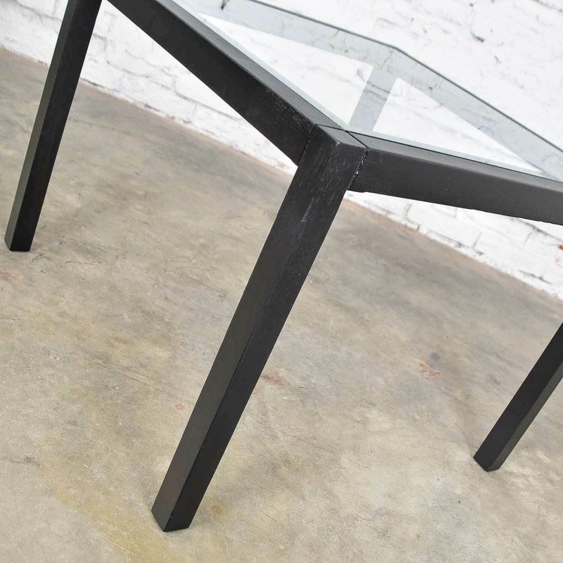 Vintage Blackened Oak Square Parsons Style Side Table with Glass Top gallery