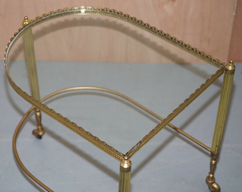 NEST OF THREE BRASS & GLASS TROLLEY TABLES BY MAISON BAGUES FRANCE MID CENTURY gallery