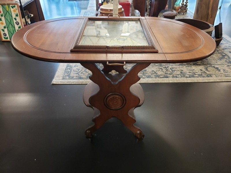Early 20th Cent. English Victorian Walnut Two-Tier Drop Leaf Serving Cart & Tray