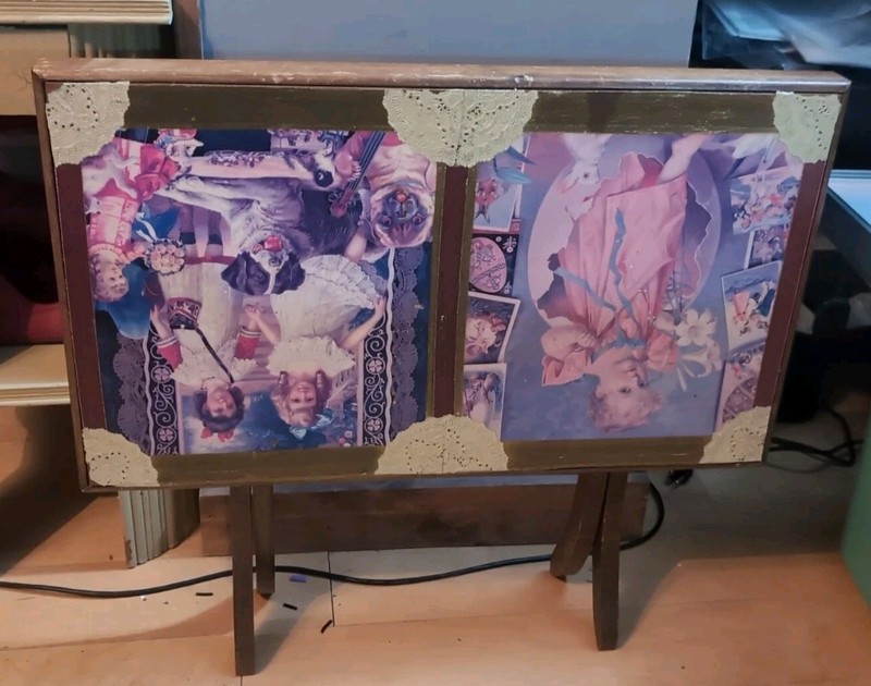 1930’s Vintage Folding Side Table with Infants, Dogs, And Babies Theme Design