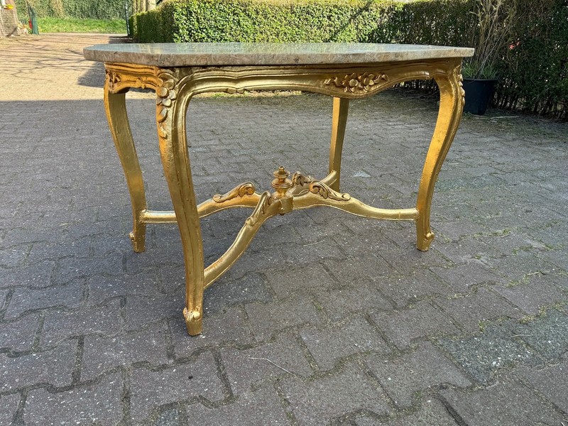 Coffee Table French Louis XVI Gold Marble Beech Wood Vintage 1940s