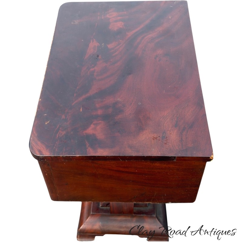 Antique empire table end stand flame mahogany 1840 2 drawer work sewing gallery