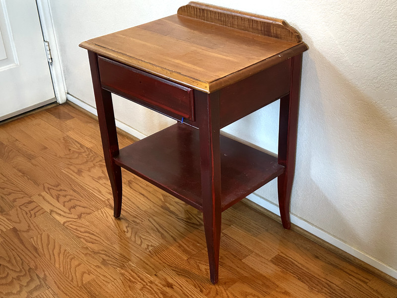 Ethan Allen Side Table / Nightstand with a Drawer, Wood with Red Stain