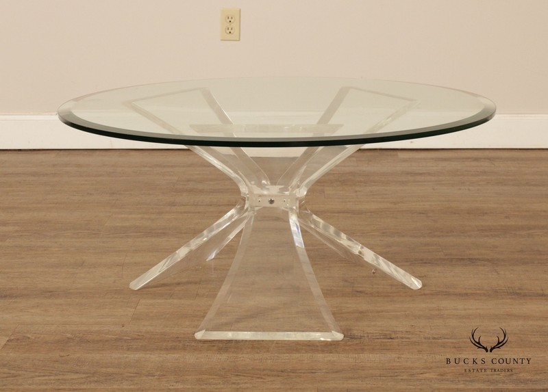 Post Modern Round Glass Top Acrylic Base Butterfly Coffee Table gallery