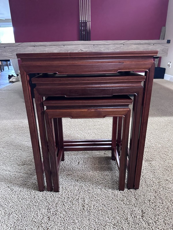 Vtg Asian Chinese Set of 3 Nesting Nested Side Tables Solid Rosewood EUC gallery
