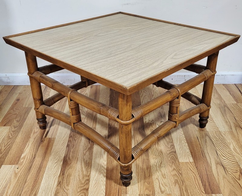 Vintage Mid-Century MODERN BAMBOO Style COFFEE TABLE John Wisner for FICKS REED gallery