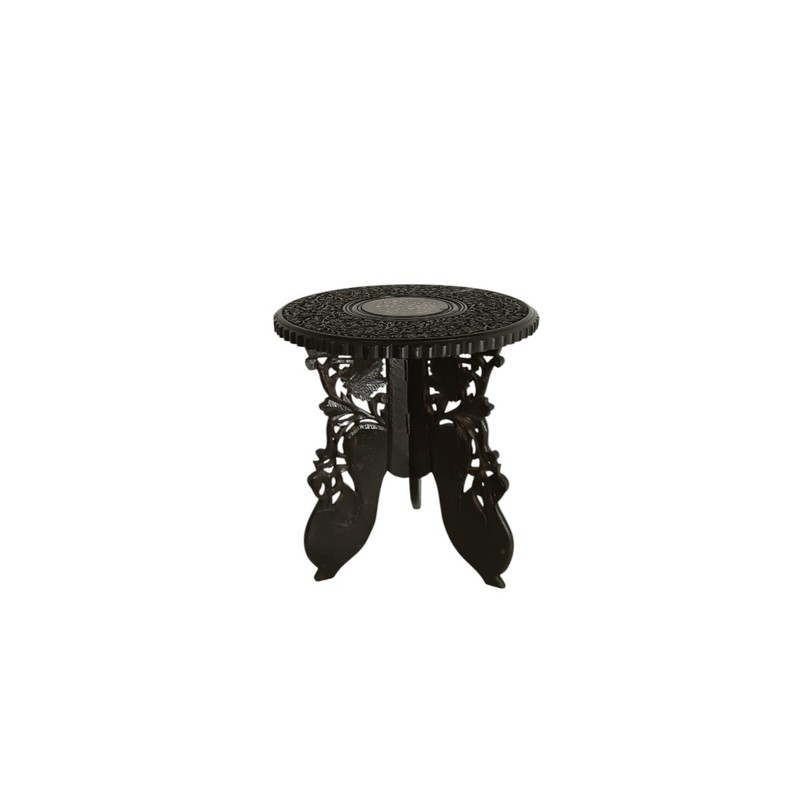 Vintage Asian Carved Foldable Wood Inlay Pedestal Side Table gallery