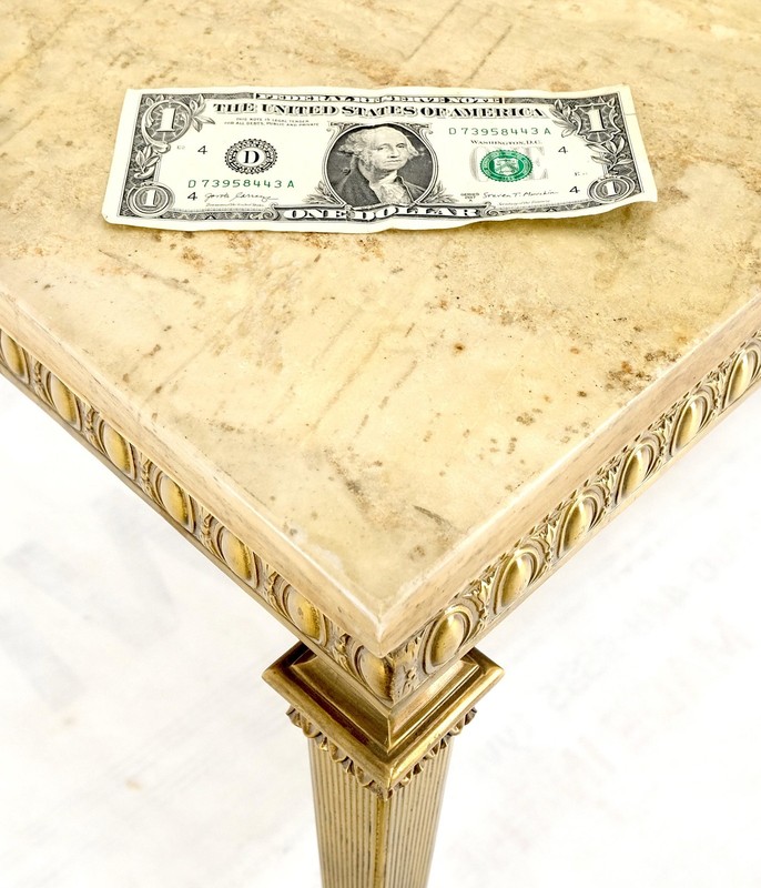Square Solid Brass or Bronze Base Travertine Top Side End Occasional Table MINT! gallery