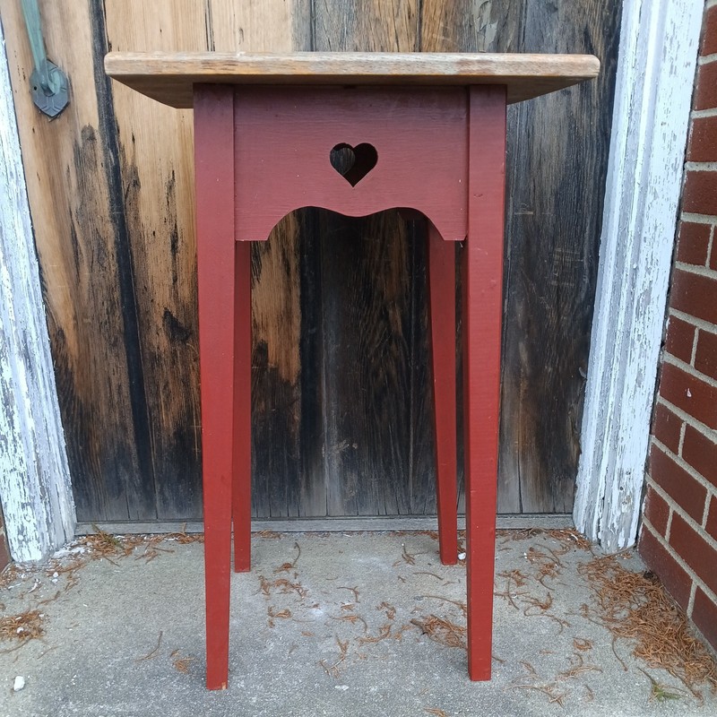 David T. Smith "style" Painted HEART ❤️ WOODEN Side Table VTG RARE 17X17X27.75"