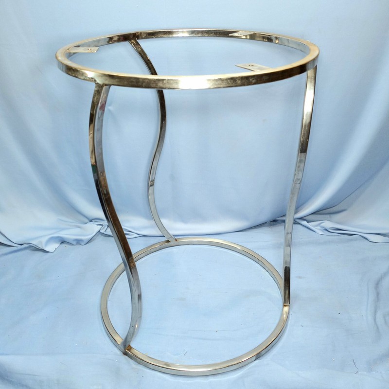 MCM Art Deco Round Chrome Metal Twist Wave Side End Accent Table Plant Stand 18" gallery