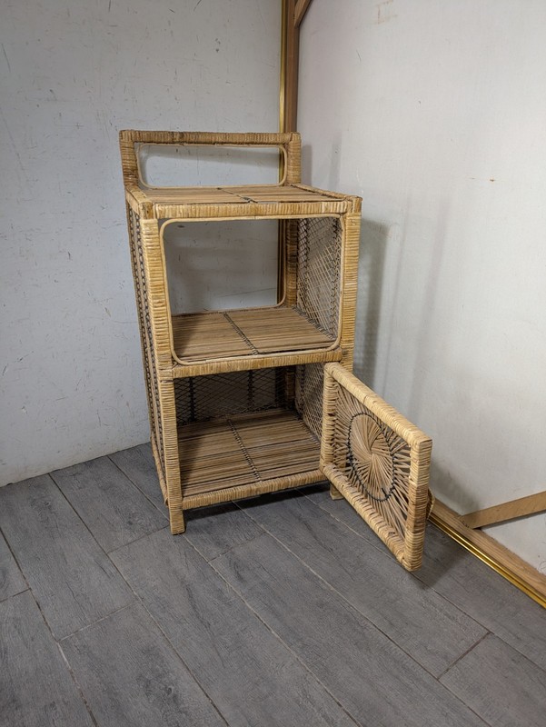 Vintage Peacock Wicker Rattan Table Nightstand Boho Chic Coastal Sunburst MCM V7 gallery