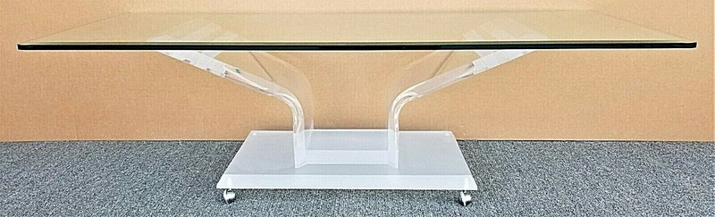 54" MCM Vintage Rolling Butterfly Lucite and Glass Center Cocktail Coffee Table gallery