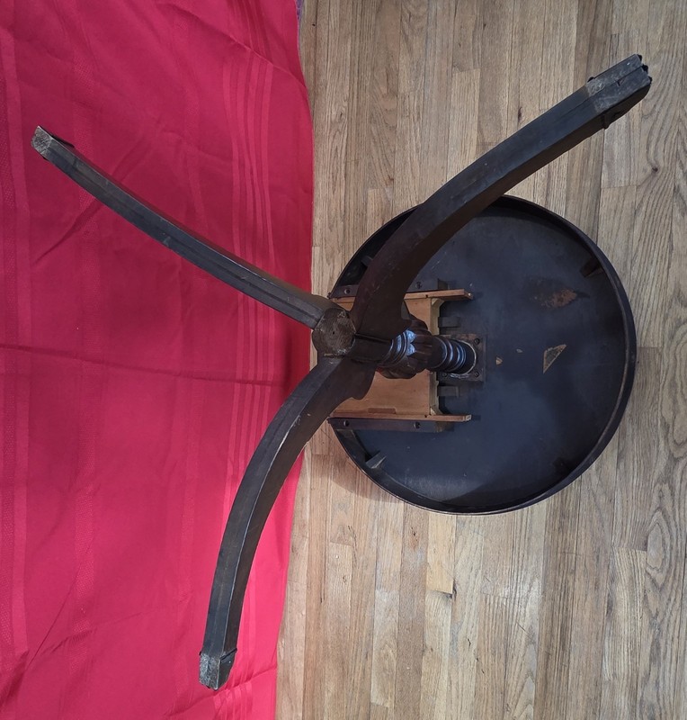 Vintage Mersman drum table, tripod pedestal base and single drawer gallery