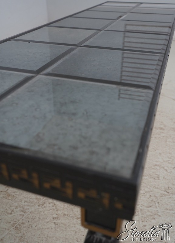 69703: Neoclassical Design Ebony & Gold Smoke Glass Top Console Table gallery