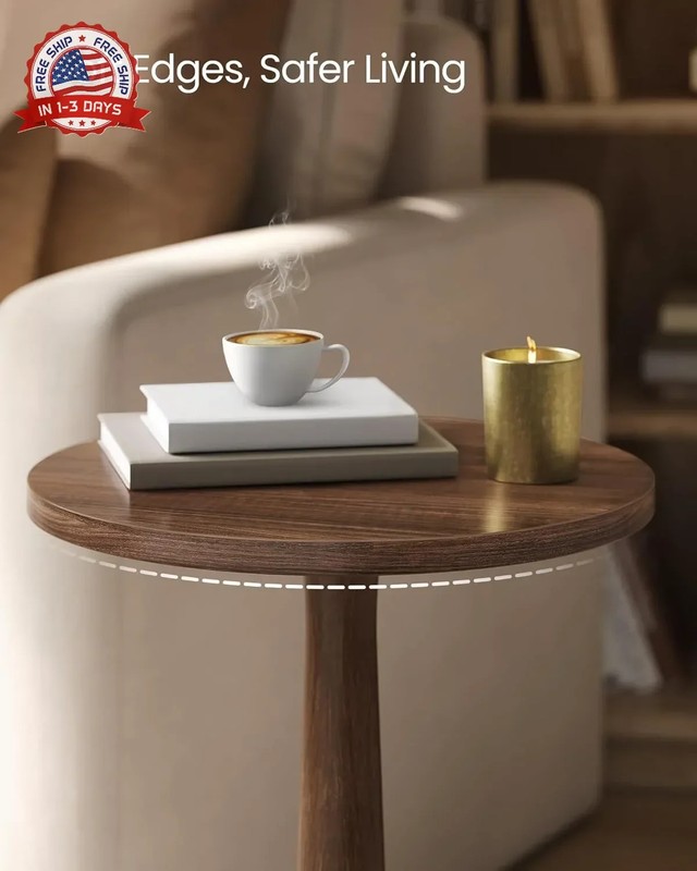 Round Side Table Solid Wood Accent Nightstand 11.8 for Living Room Bedroom gallery