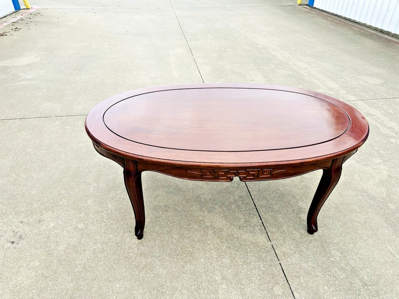 Beautiful Mid Century Modern Chinese Solid Rosewood Oval Carved Coffee Table gallery