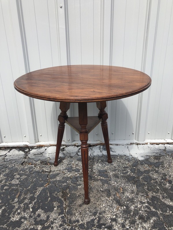 Unusual Antique Round Oak Plant Table 26 1/2” X 26 1/2”