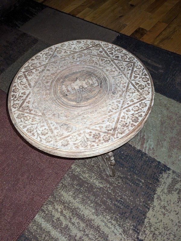 VTG Hand Carved Sheesham Wood Inlay Plant Stand 12" x 12" India Folding gallery