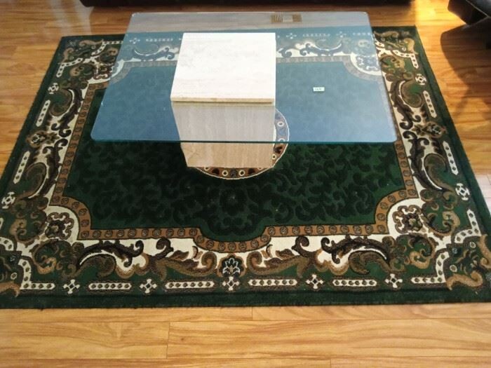 Vintage Marble Occasional Table with Floating Marble Center Glass Travertine gallery