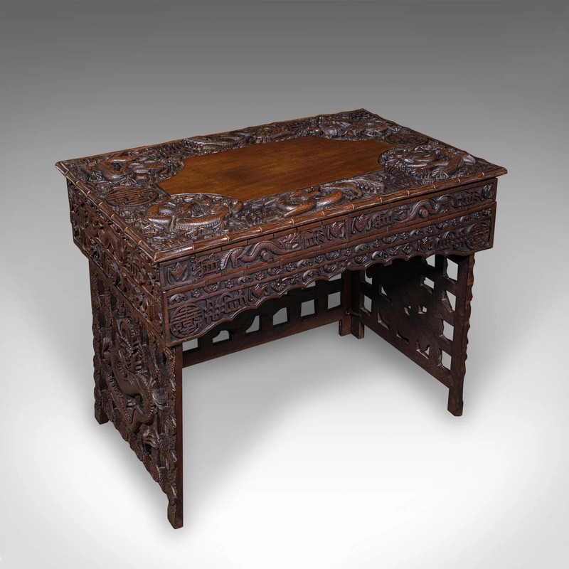Antique Travelling Trader’s Altar, Oriental Teak Stand, Folding Table, Victorian