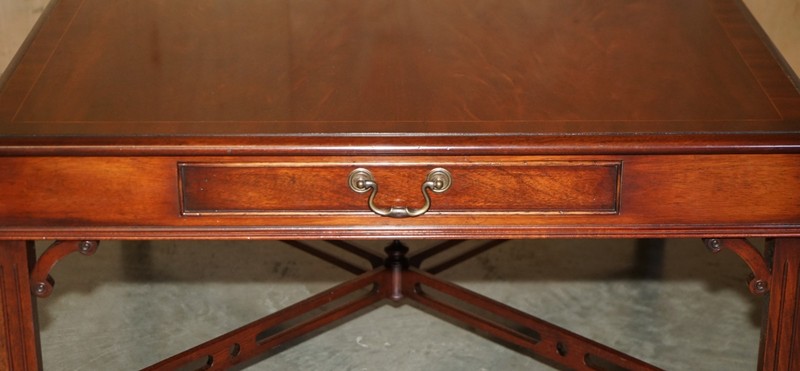 PAIR OF FLAMED MAHOGANY THOMAS CHIPPENDALE STYLE HUGE SIDE END OR COFFEE TABLES gallery