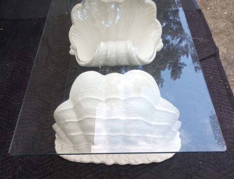 Vintage Mid Century Sea Shell Coffee Table Glass Top gallery