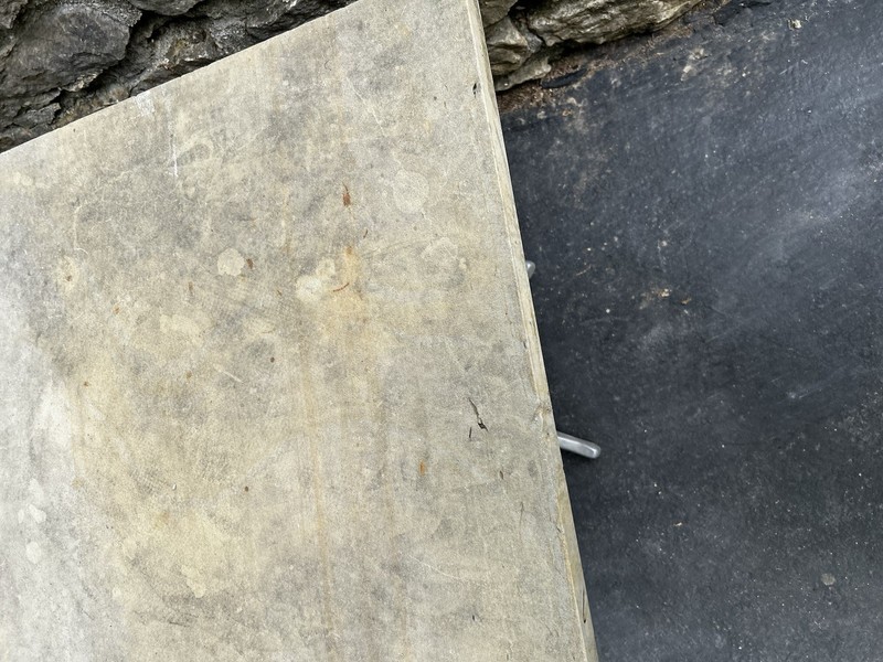 Mid Century Modern Limestone And Custom Steel Base Outdoor Dining Table, 1970s gallery