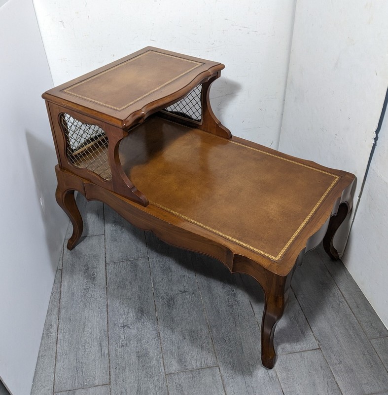 Vintage Townsend Grand Rapids French Provincial Leather Top 2-Tier Step Table B