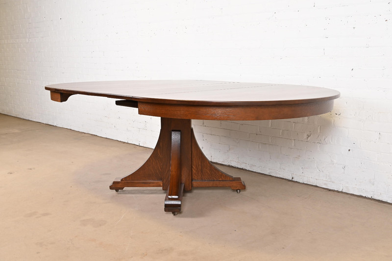 Stickley Brothers Antique Mission Oak Arts & Crafts Pedestal Dining Table gallery