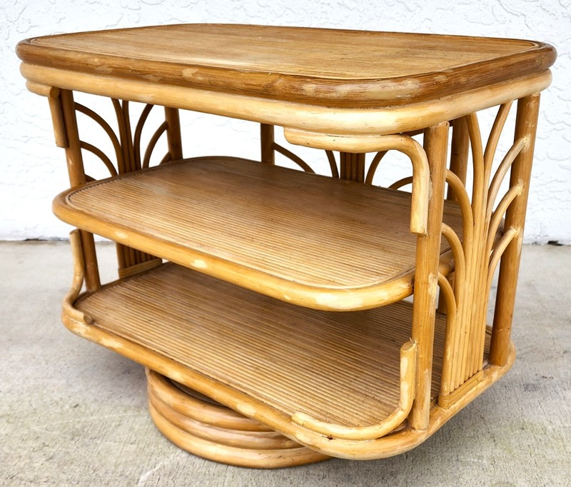 Vintage Bamboo TV Side Table Rotating gallery