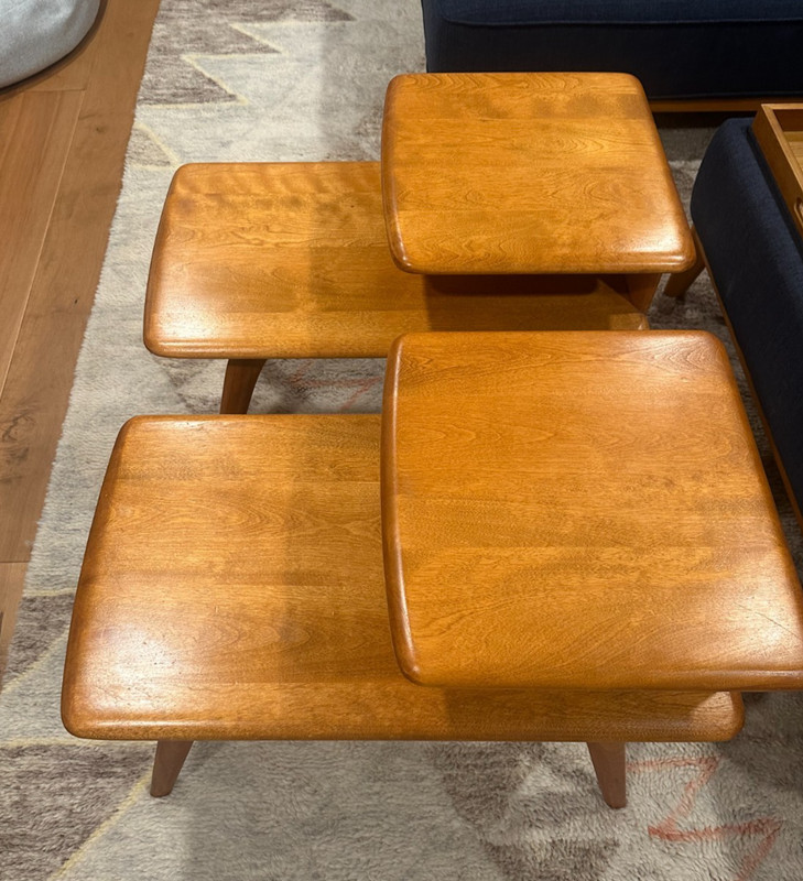 Vintage Mid Century Modern Pair Heywood Wakefield Champagne Step End Tables gallery