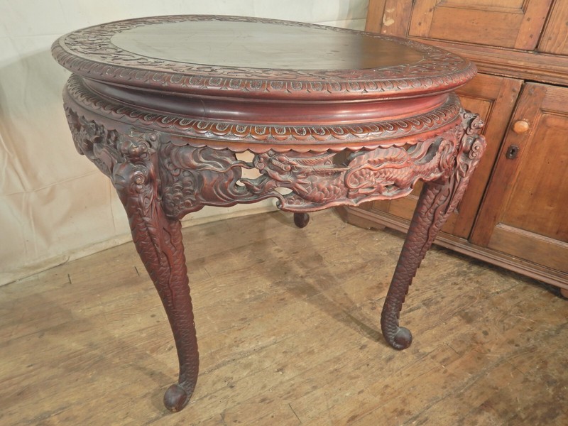 Carved Chinese Room Center Table 36" Dia. Dragons Sea Serpent legs gallery