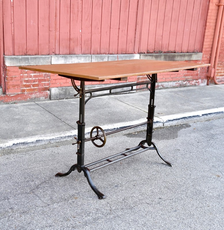 Antique Vintage Drafting Table Cast Iron industrial Base Easel Hand Crank Stand gallery