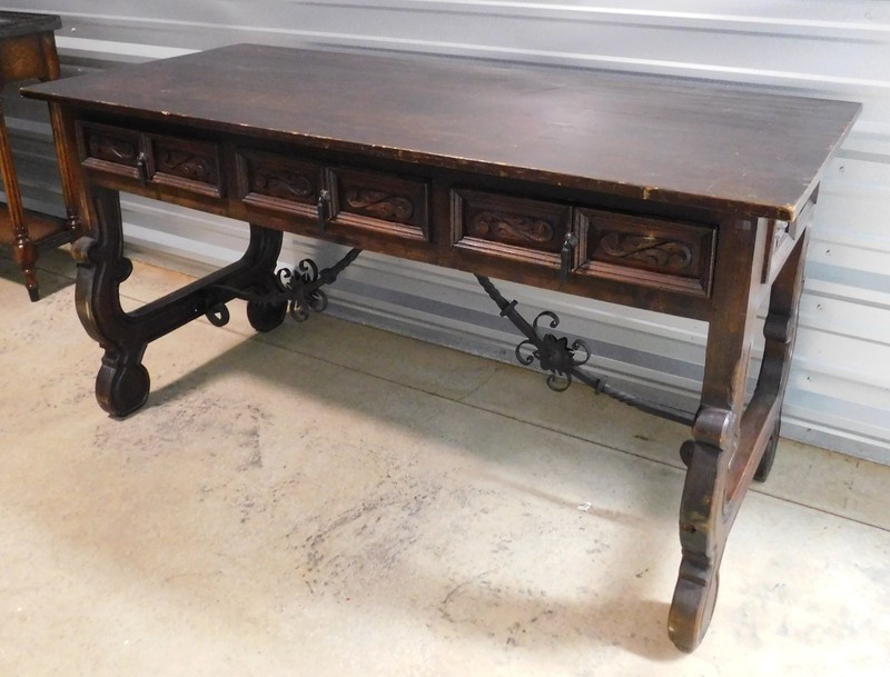 Spanish Baroque Style Carved Walnut and Iron Console Table/Writing Desk gallery