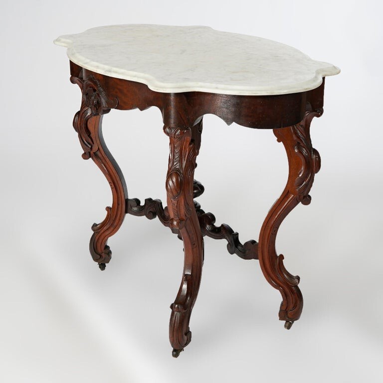 Renaissance Revival Walnut, Rosewood & Marble Table c1890 gallery