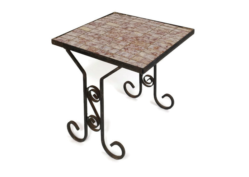 Vintage Side Table Plant stand Ceramic Mosaic Tiles Wrought Iron Modernist Retr