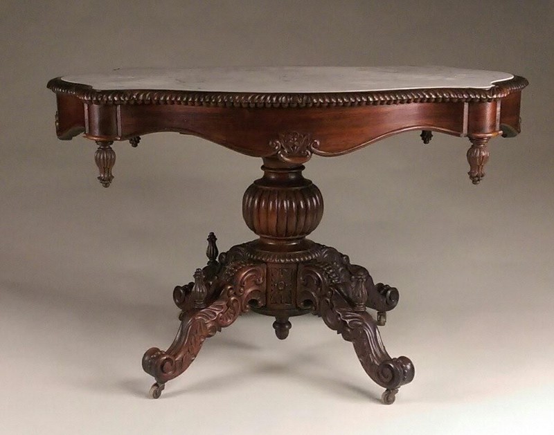 Antique Rosewood Marble Top Center Table – Belter Quality Victorian #22466 gallery