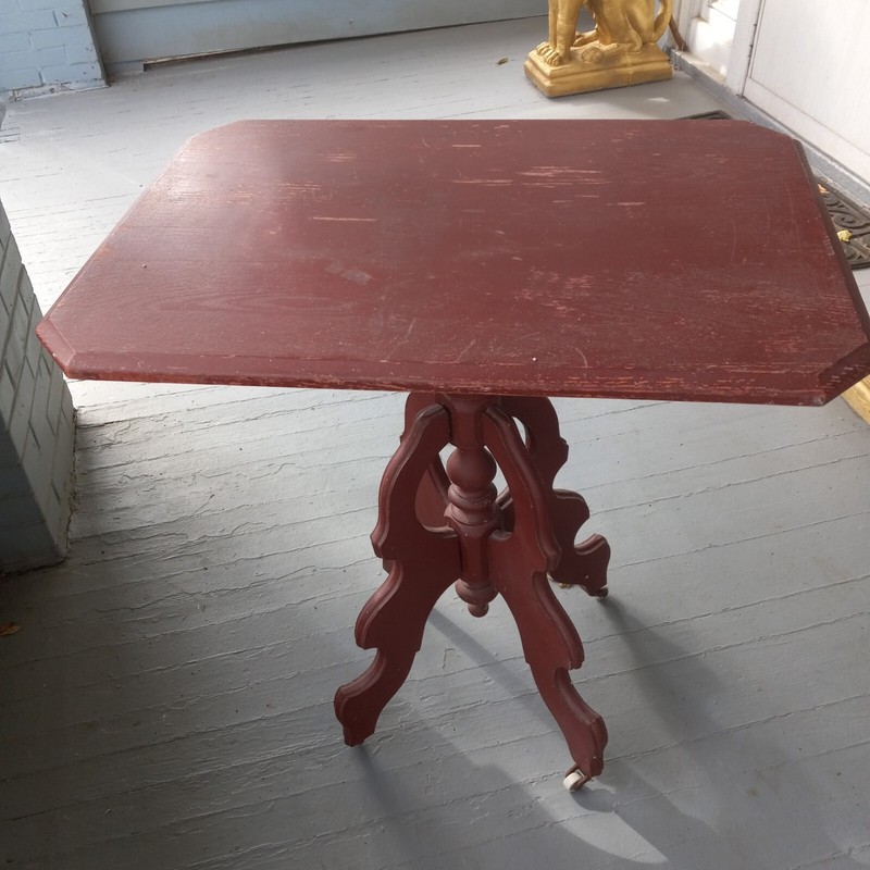 Antique Early Victorian Parlor table, painted red. Signed Uniontown, Pa