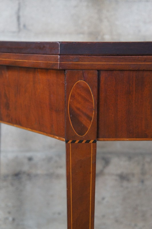 Antique Sheraton Mahogany Inlaid Octagonal Flip Top Game Card Tea Console Table gallery