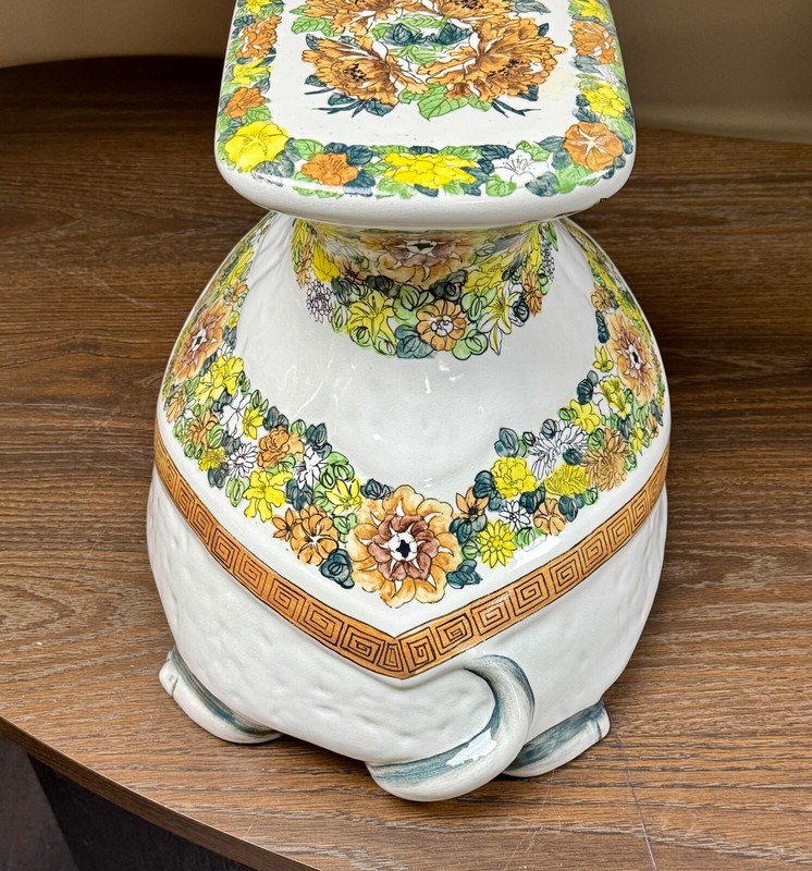 Vintage Italian Ceramic Floral Chinoiserie Regency Turtle Garden Table gallery