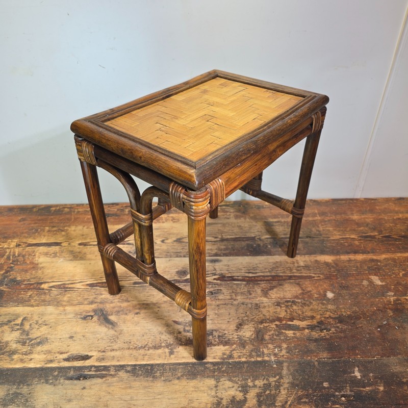 Vintage Rattan Bamboo Nesting Side Table Boho End Plant Stand Small Single Piece